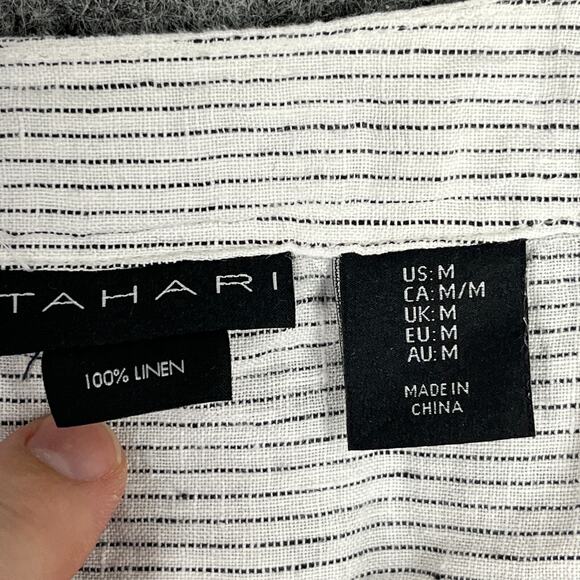 Tahari Shirt Womens Medium Black Striped Linen Top Business Casual Cottagecore - Picture 3 of 6